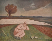 Aldo Carpi - Maschera rosa, è lungo il cammino!, 1946 olio su tela 100x80 