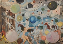 Mario Cortiello - L'ispirazione di Pulcinella, 1971 olio su tela 70x50