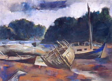"Bretagna, cimitero di barche", 1965 - olio su tela cm. 65x50