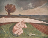 Aldo Carpi "Maschera rosa è lungo il cammino", 1946 olio su tela 100x80